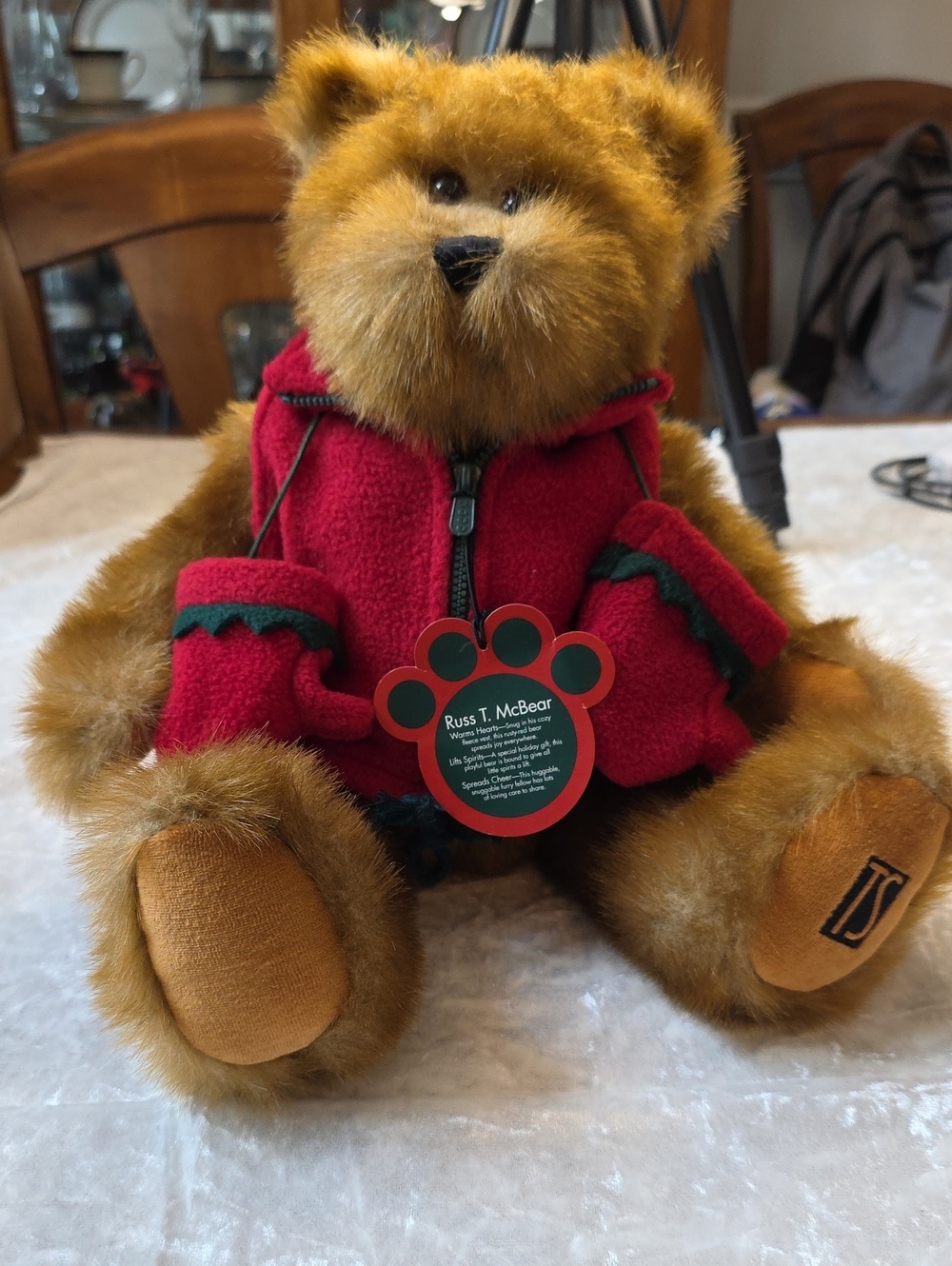 Russ T. McBear Plush Teddy in Red Vest W/ Mittens